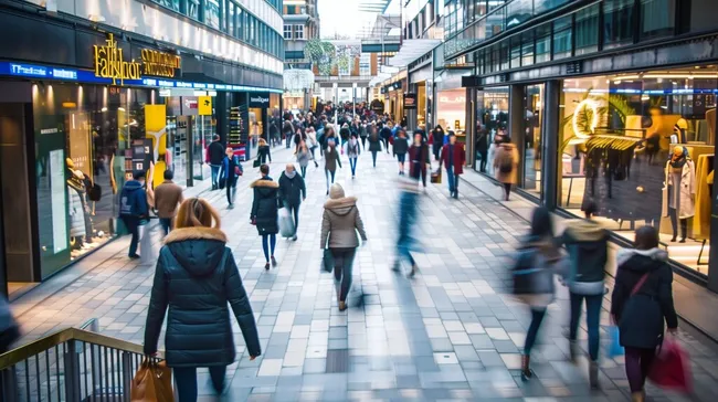 Einkaufsbummel in belebter Einkaufspassage