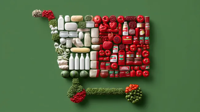 Einkaufssymbol aus frischem Obst und Gemüse