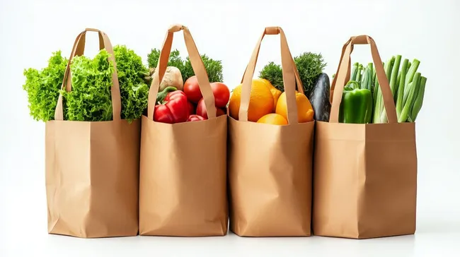 Einkaufstaschen voller saisonaler Lebensmittel