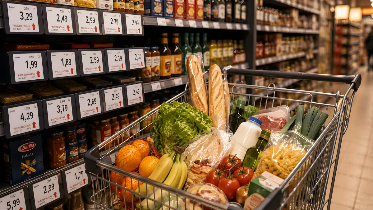 Einkaufswagen mit frischem Gemüse im Supermarkt