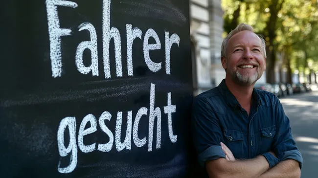 Einladender Mann sucht Fahrer mit Tafel