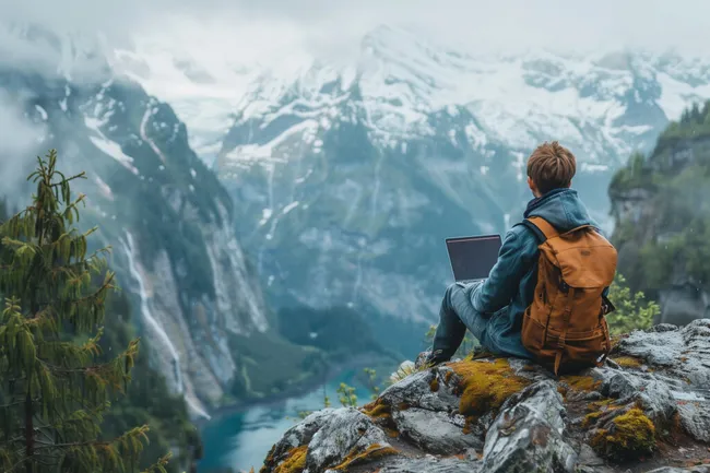 Einsamer Abenteurer in der Bergwelt