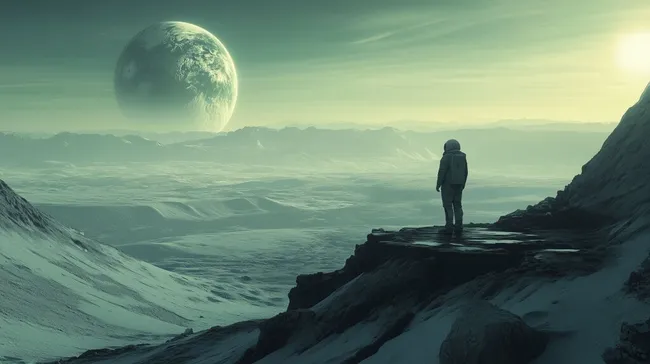 Einsamer Astronaut auf mondbegrenzter Erde