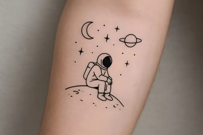 Einsamer Astronaut beobachtet den Sternenhimmel