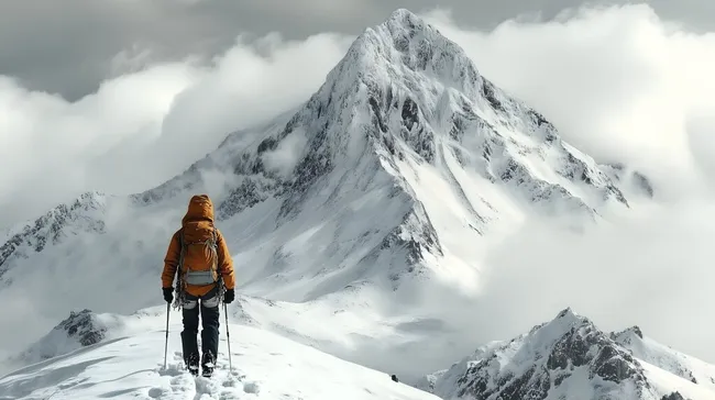 Einsamer Bergsteiger in winterlicher Berglandschaft
