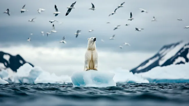 Einsamer Eisbär auf schmelzendem Eisberg