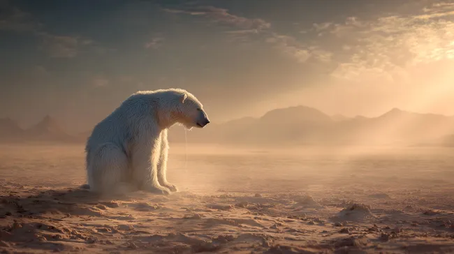 Einsamer Eisbär in winterlicher Tundra-Landschaft