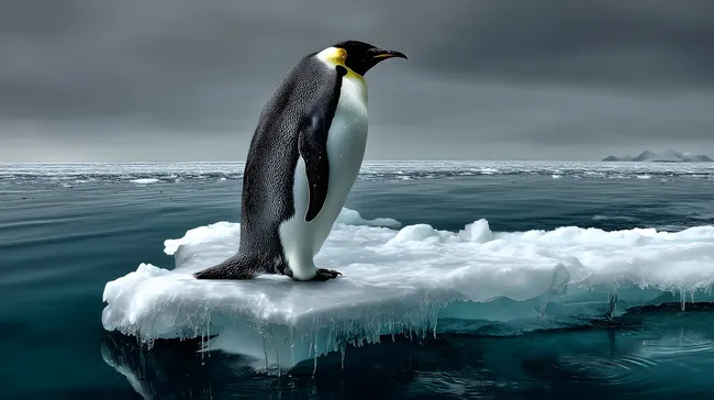 Einsamer Kaiserpinguin auf eisiger Antarktis-Landschaft