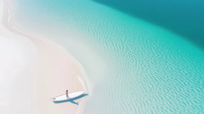 Einsamer Surfer auf türkisfarbenem Strand