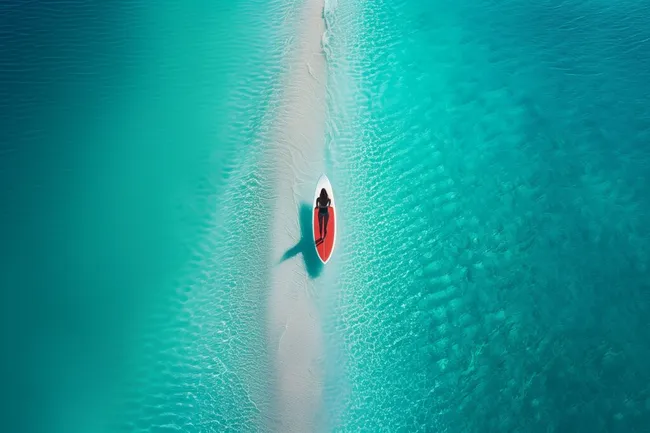 Einsamer Surfer in türkisfarbener Lagune