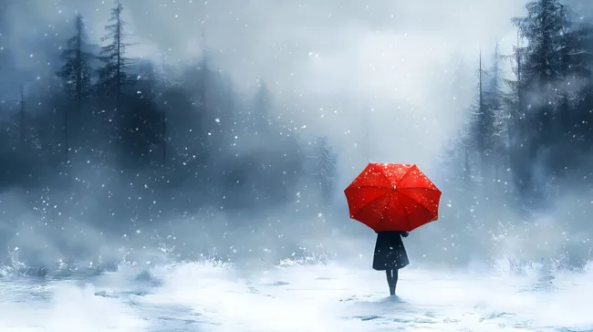 Einsamer Wanderer in schneebedeckter Winterlandschaft