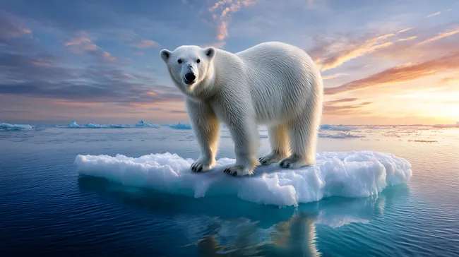 Eisbär auf schmelzendem Eisberg im Arktischen Ozean