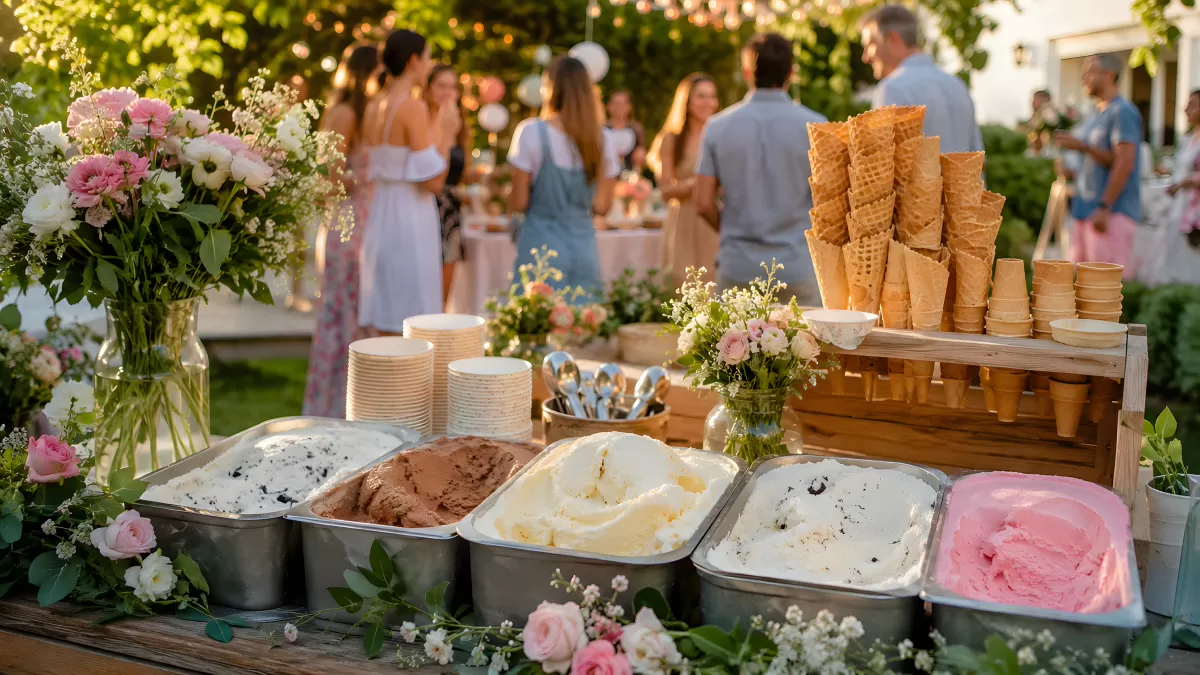 Eisbar auf Gartenparty mit fünf Eissorten