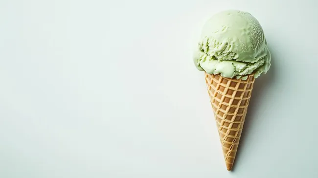 Eisbecher mit Minze-Eis in Waffel vor weißem Hintergrund