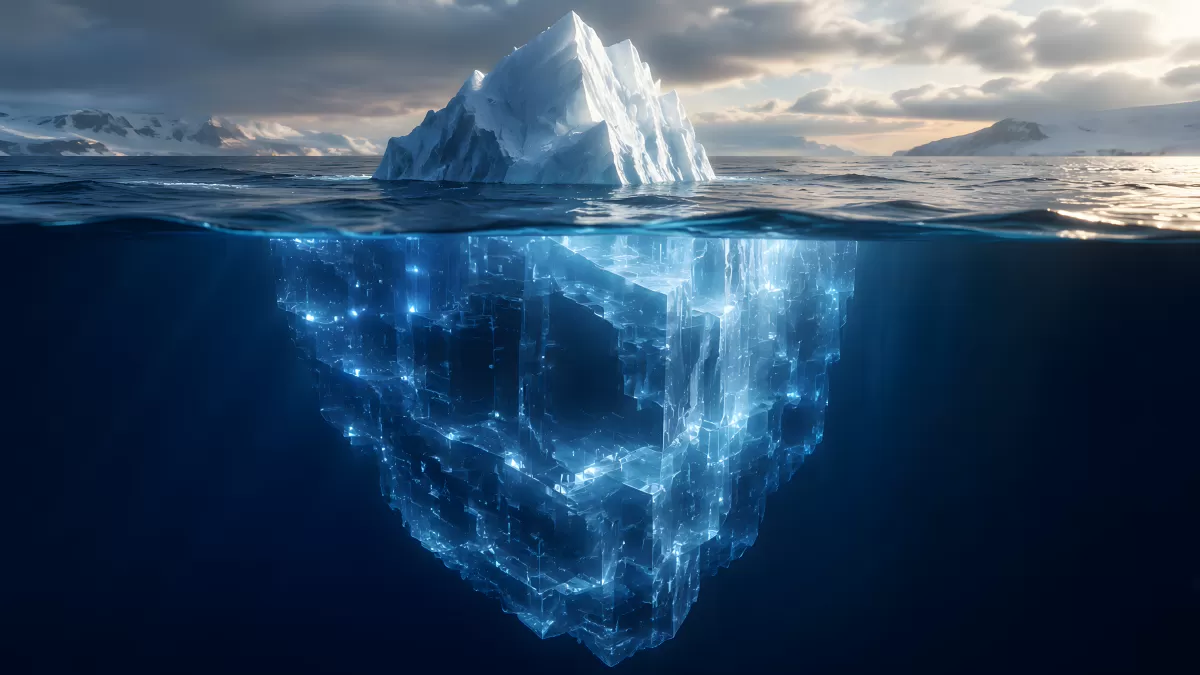 Eisberg mit leuchtendem Unterwasserbereich im Ozean