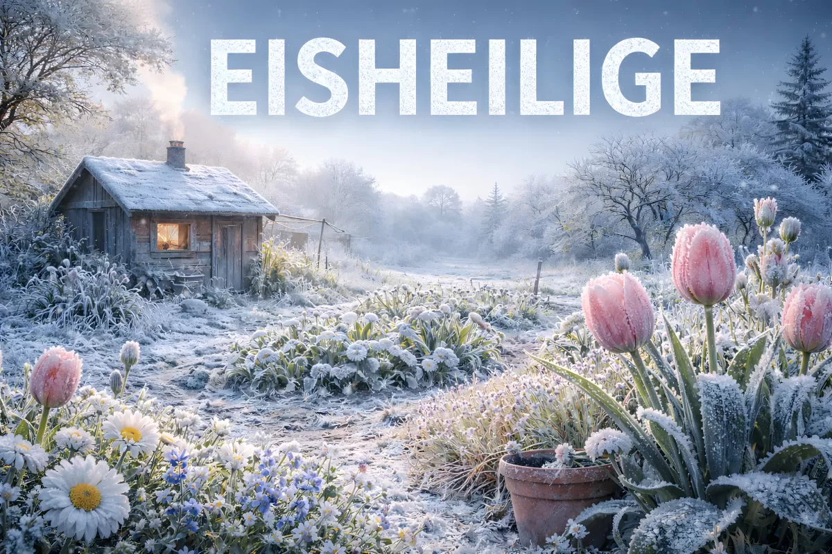Eisheilige: Frostiger Garten mit Tulpen im Mai