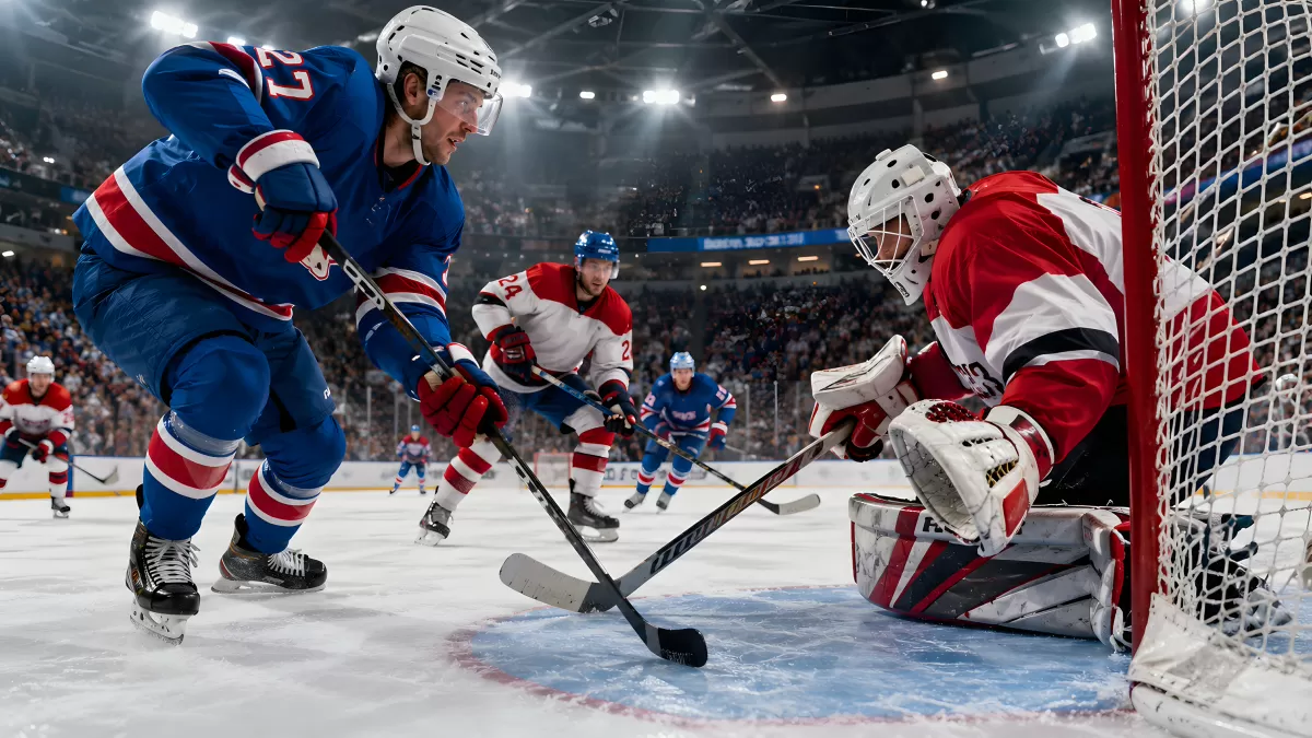 Eishockey-Weltmeisterschaft: Zweikampf vor dem Tor