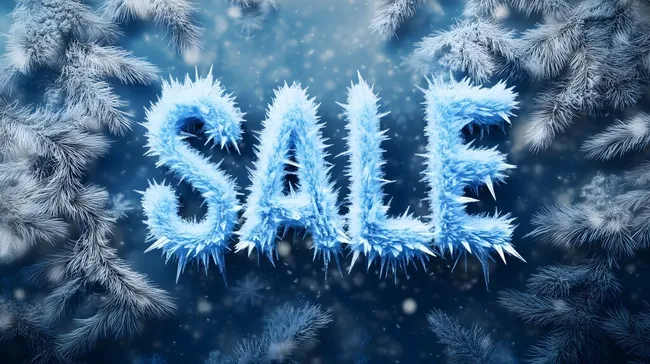 Eisige Winterlandschaft mit Verkaufstext