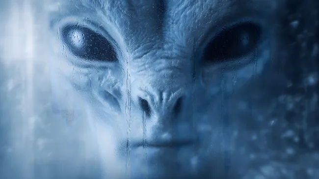 Eisiges Aliengesicht in futuristischer Nahaufnahme