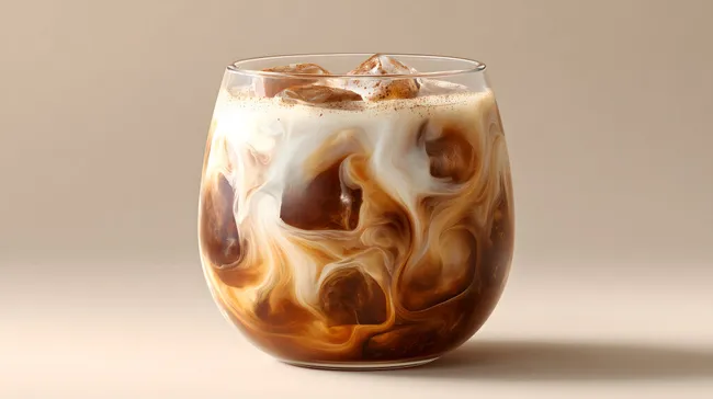 Eiskalter Iced Coffee mit Milchwirbel