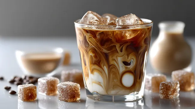 Eiskalter Kaffee-Erfrischungsdrink mit Zucker und Milch