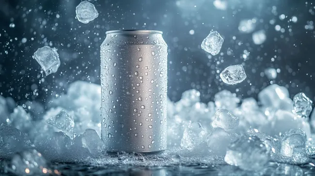 Eiskaltes Getränk mit Eiswürfeln in Aluminiumdose