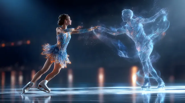 Eiskunstläuferin in funkelnder Darbietung auf Eisfläche