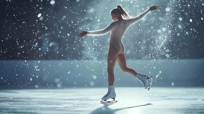 Eiskunstläuferin tanzt elegant im winterlichen Schneefall