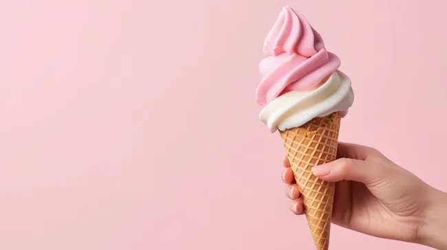 Eistüte mit rosa und weißer Eisglasur