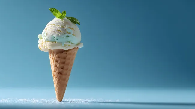 Eiswaffel mit Minze auf blauem Hintergrund