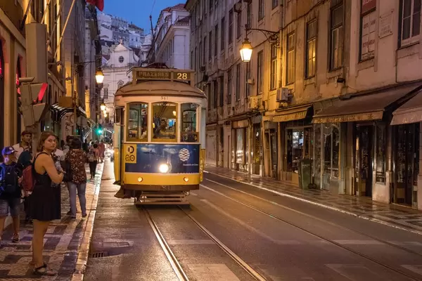 Eléctrico at night in Lisbon