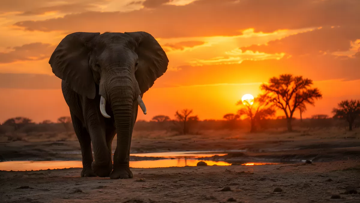 Elefant bei Sonnenuntergang in der afrikanischen Savanne