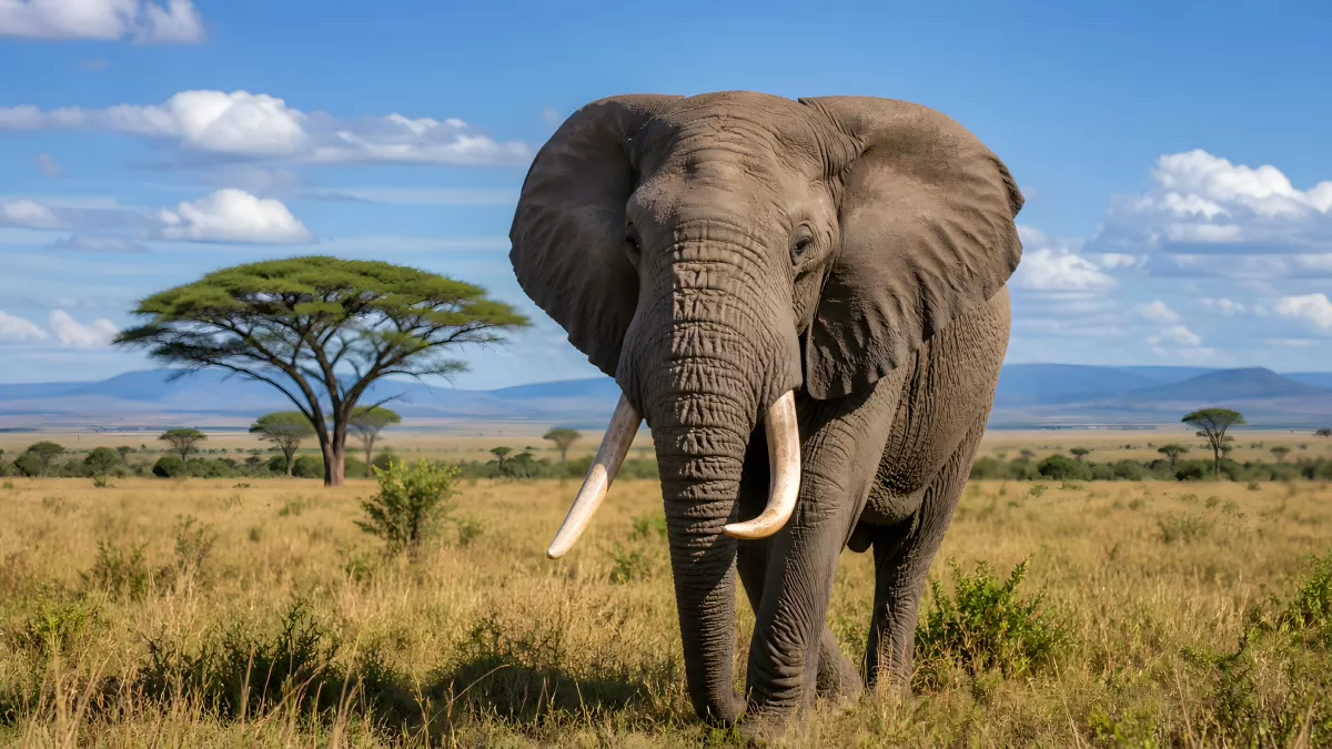 Elefant in afrikanischer Savanne mit Akazien