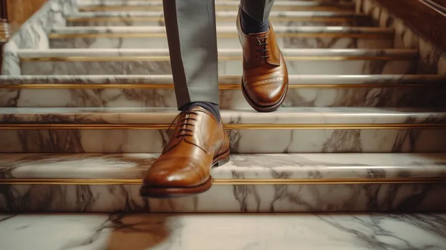 Elegant gekleideter Geschäftsmann auf Marmortreppe