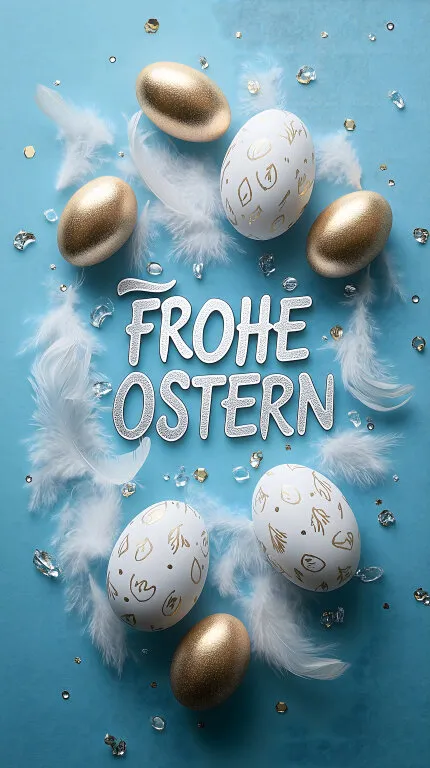 Elegant verzierte Ostergrußkarte mit Federn und Eiern