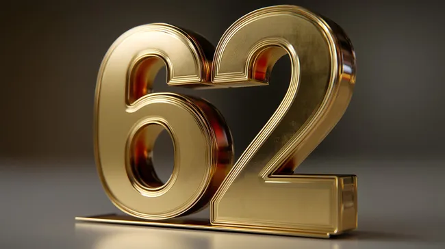 Elegante 3D-Goldnummer 62 mit Schatten