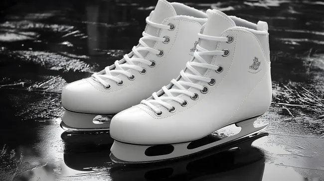 Elegante Eiskunstlaufschlittschuhe auf vereister Oberfläche