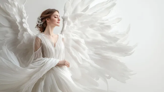 Elegante Engelskostümierte in wehendem Gewand