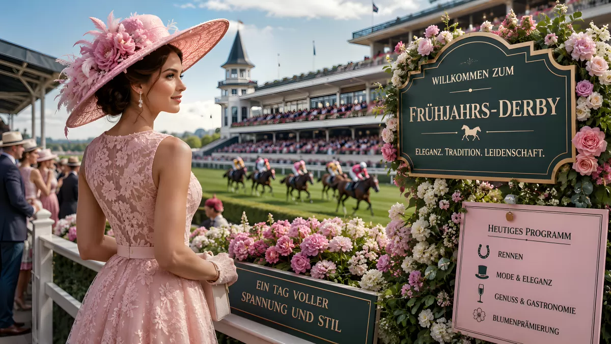 Elegante Frau beim Frühjahrs-Derby am Pferderennen