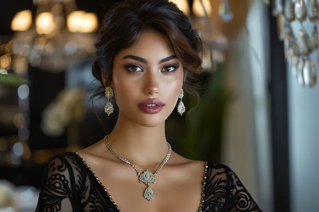 Elegante Frau in aufwendiger Abendgarderobe