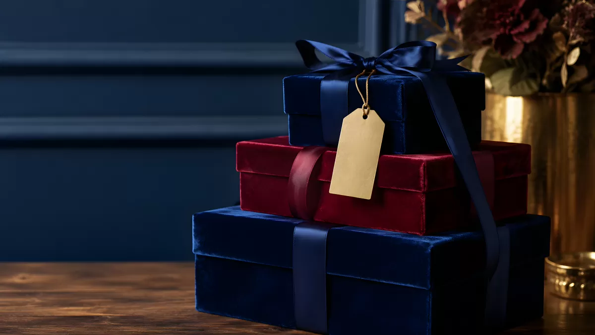 Elegante Geschenkboxen aus Samt in Blau und Rot