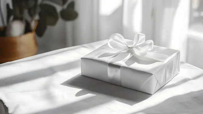 Elegante Geschenkverpackung mit weißer Schleife
