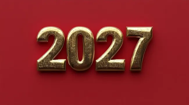 Elegante goldene 2027-Zahlen auf rotem Hintergrund