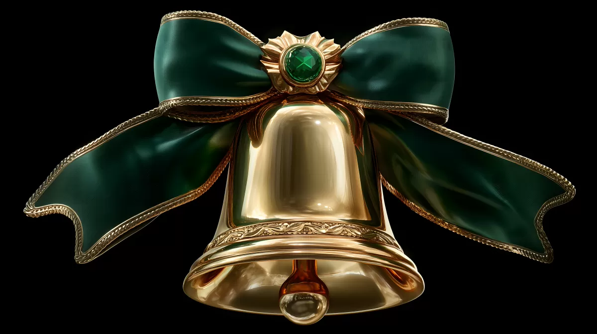 Elegante goldene Weihnachtsglocke mit grüner Schleife