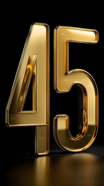 Elegante goldene Zahl 45 vor schwarzem Hintergrund