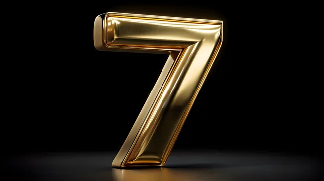 Elegante, goldene Zahl 7 auf schwarzem Hintergrund