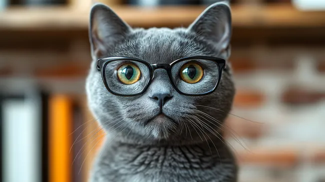 Elegante graue Katze mit Brille