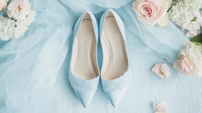 Elegante helle Hochzeitsschuhe mit Blumen