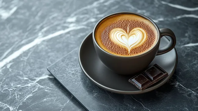 Elegante Kaffeekult-Szene mit Herz-Latte-Art