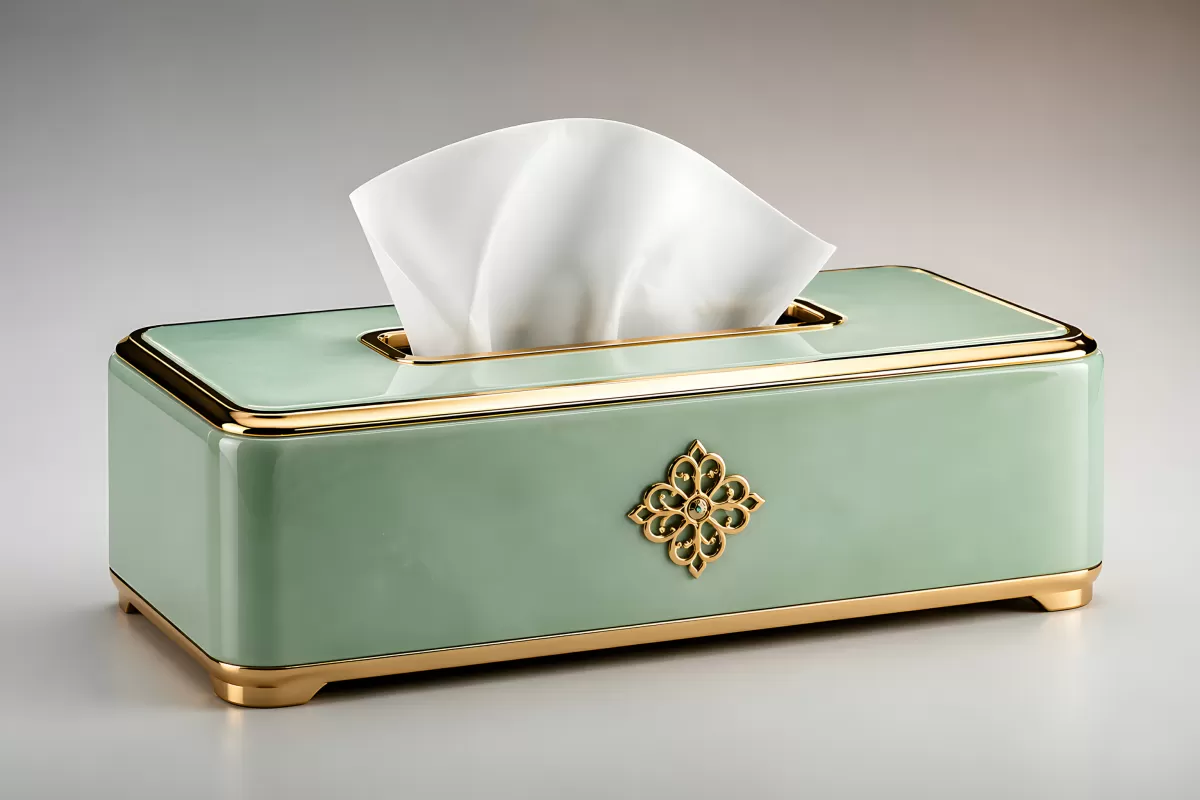 Elegante mintgrüne Taschentuchbox mit Golddetails